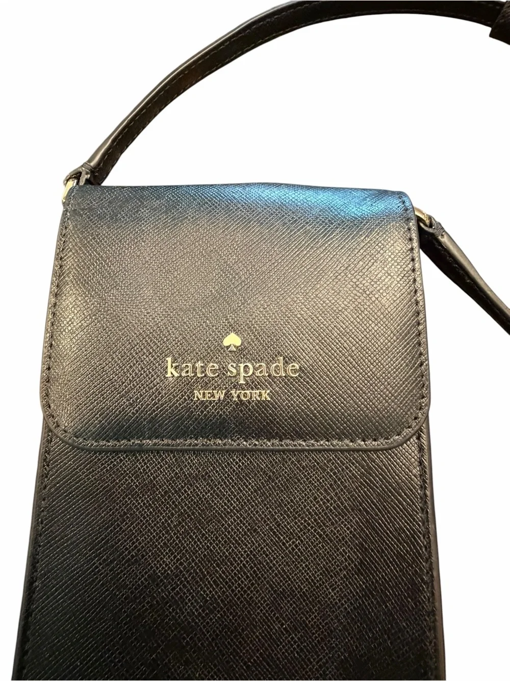 Kate Spade Staci North South Flap Phone Crossbody Bag Black Leather Purse Travel